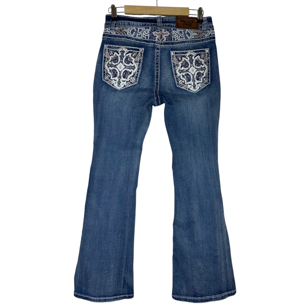 Westfield Eagle Cotton Blend Blue Wash Embroidered Bootcut Cross Bling Jeans